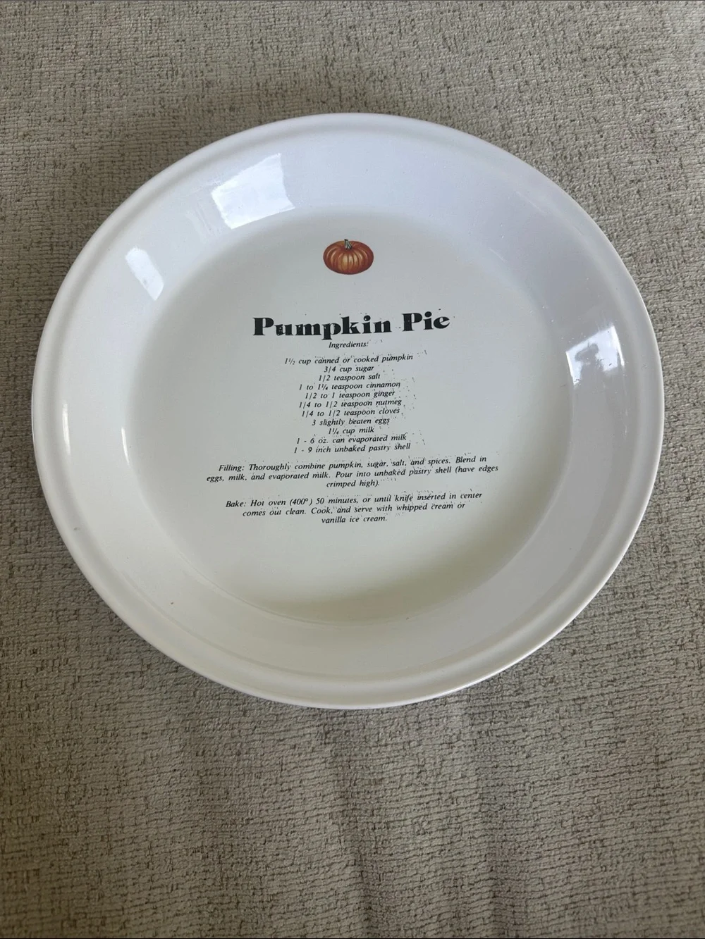 Vintage Ceramic Pumpkin Pie Plate - 10” Harvest Baking Dish